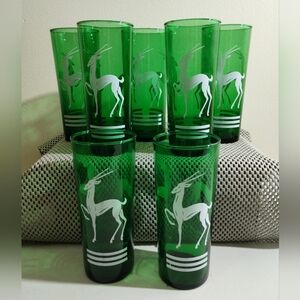 Set of 7 Mid Century Anchor Hocking Impala Green Drinking Glasses